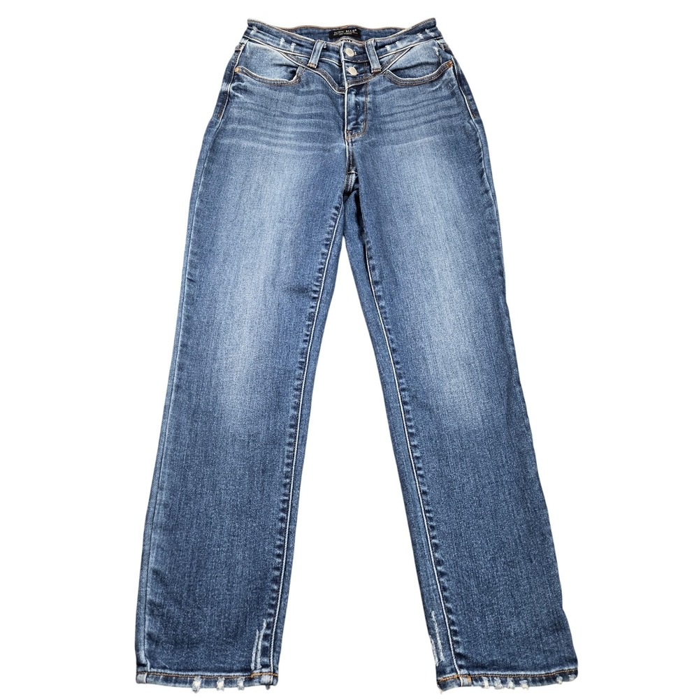 Judy Blue Jeans Womens 0/24 Medium Wash Mid Rise Straight Distressed 24x27.5